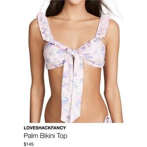 Love Shack Fancy Swim Palm Floral Ruffle Pink Bikini Top Sz Small Girly Coastal